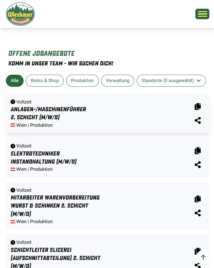 Moderne Filterfunktion für Stellenangebote