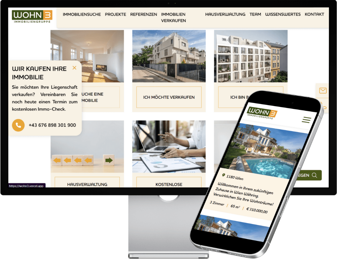 Screenshot der Wohn3 Website